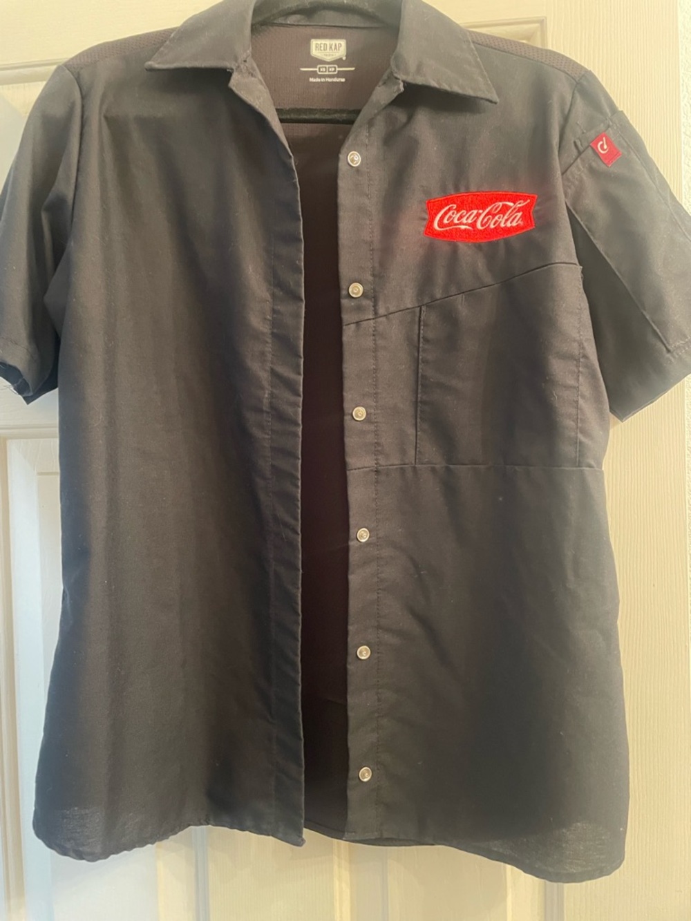 Coca Cola Black Short-Sleeve Snap front Work Shirt with Red Logo